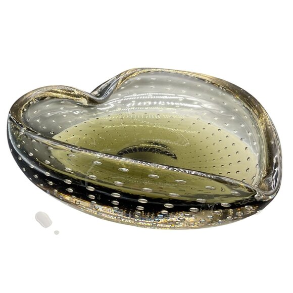 Vtg MCM Handblown Carl Erickson Heart Shaped Trinket Dish Bowl Bullicante Gray - Picture 1 of 5